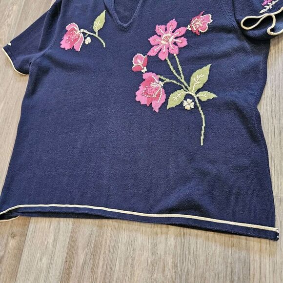 Emma James Sweater Womens Size L Beaded Embroidered Collared Boho Cottage - Picture 4 of 9